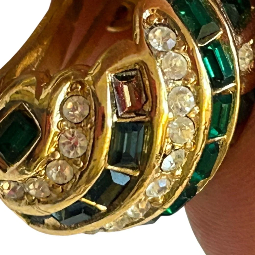 Vintage Dior Clip-On Earrings – Gold Tone Statement Emerald & Sapphire Baguettes - Picture 4 of 8